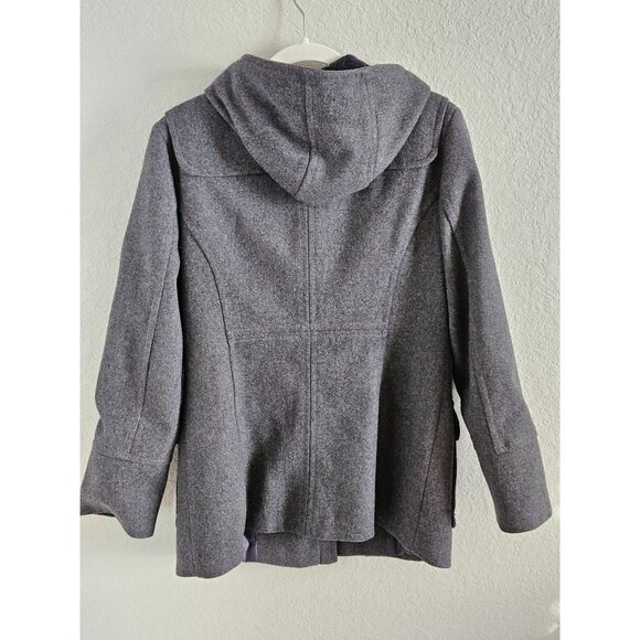 St. Johns Bay Woman Size M Toggle Coat Gray with Hood Wool Cashmere Blend - Picture 2 of 9